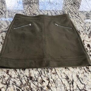 LOFT Olive Suede Mini Skirt with Silver Zippers